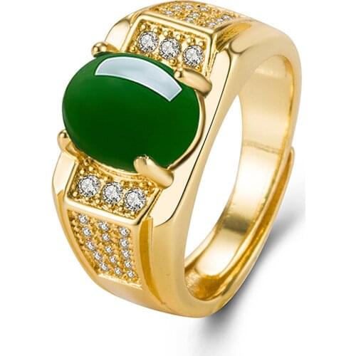 Vintage fashion green jade emerald gemstones diamonds rings for men gold tone jewelry bague bijoux accessory turkey new dubai