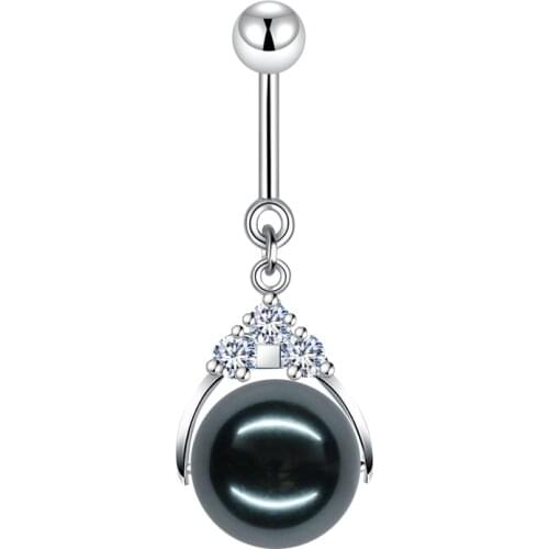 925 Belly Button Rings Black Pearl Oyster Dangle Sterling Silver Piercing Navel Belly Rings Curved Barbell For Women Men Jewelry