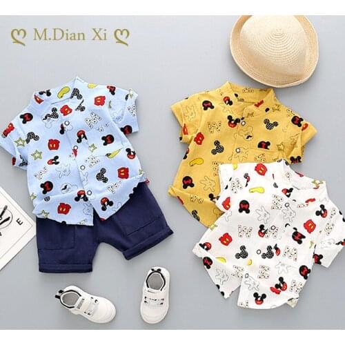 2021 Boys Summer Short-sleeved Shirt Childrens Suit Short-sleeved Lapel Shirt Cartoon Pattern Childrens Clothing