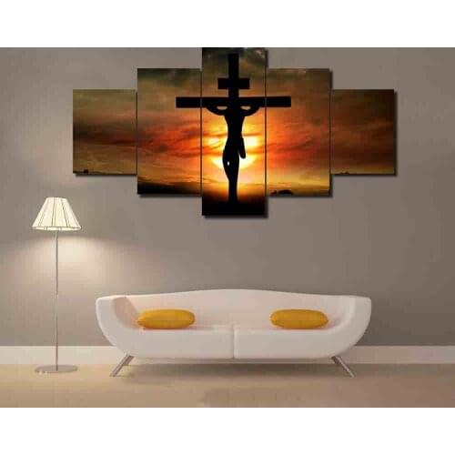 HD Printed Poster Modular Canvas Jesus Christ Cross God Sunset Scenery Paintings Living Room Decor Pictures Wall Art Framework