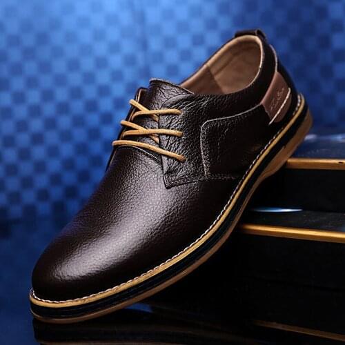Men Oxfords Genuine Leather Dress Shoes Brogue Lace Up Mens Casual Shoes Luxury Brand Moccasins Loafers Men 2020 Plus Size 38-48