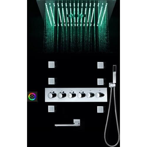 Rainfall Spa Shower Head Set Brass Shower Faucets Mixer Massage Showers Systems Black Shower Panel 16 Inches Bathroom Slide Bar