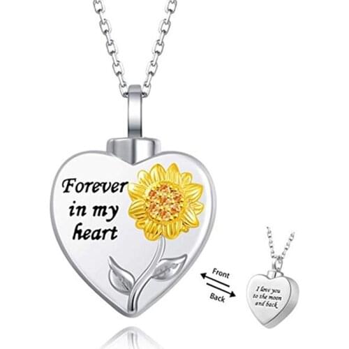 Lettering Forever In My Heart Sunflower Pendant Cremation Memorial Ashes Necklace Jewelry Souvenir Pendant