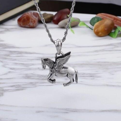 New Jewelry Titanium Steel Angel Wings Zodiac Horse Animal Pendant