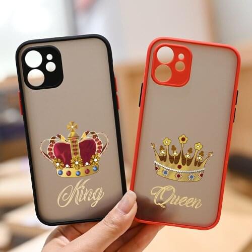 Lovers Pairs Couples Queen & King Matte Shockproof Phone Case for iPhone 11 12 Pro Max X XS XR 6 6s 7 8 Plus SE2 Mini