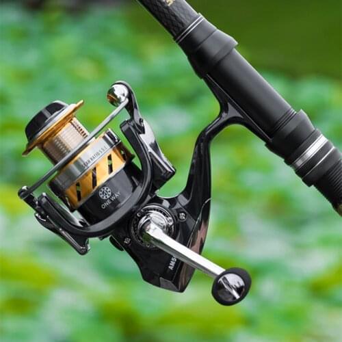 All Metal Fishing Reel AM1000-7000 Black Golden Spinning Fishing Wheel 5.5:1 Gear Ratio Super Smooth Wire Cup Spinning Reel