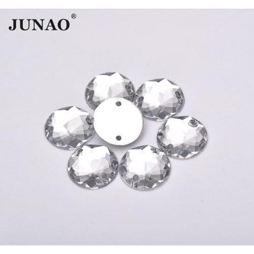 JUNAO 8 10 12 14 16 mm Sewing Clear Crystal Acrylic Rhinestones Flatback Sew On Strass Stones for DIY Needlework Crafts