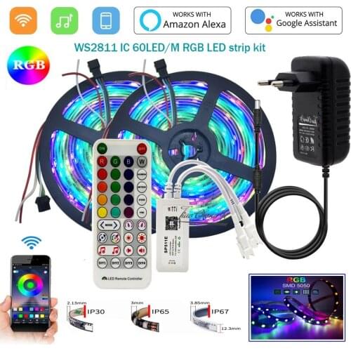 WS2811 RGB Addressable LED strip Dream full color 60LED/M DC12V LED Tape SP511E WiFi Smart AAP controller Voice control set