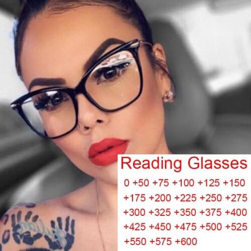 Luxury Brand Overszied Cat Eye Reading Glasses For Women Retro Sexy Hyperopia Prescription Eyeglasses Pluses 0 to +6.0 Leesbril