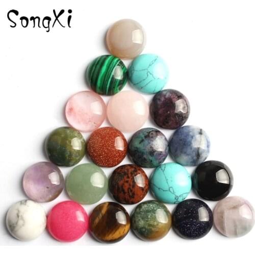 14mm Natural Stone Mixed CAB CABOCHON Beads Multicolor Round Shape Diy Clothes Accessories For Jewelry Making 10pcs/lot