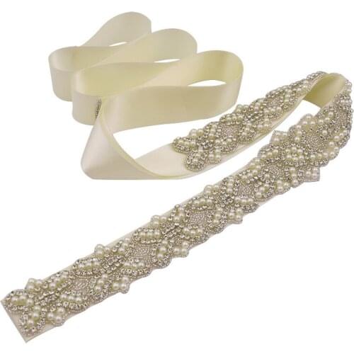 JLZXSY Wedding Belt Bridal Sash Belt Pearl Crystal Bridal Sash Sash Belt with Ribbon(22x2.2inches)