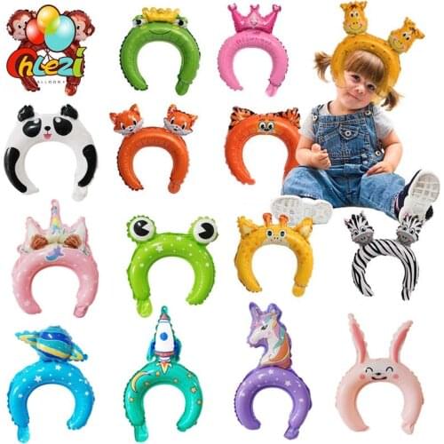 50pcs Cute Animal Tiara Headband Balloons Tiger Monkey Frog Rabbit Bear Baby Shower Birthday Wedding Party Decoration Kids Toys