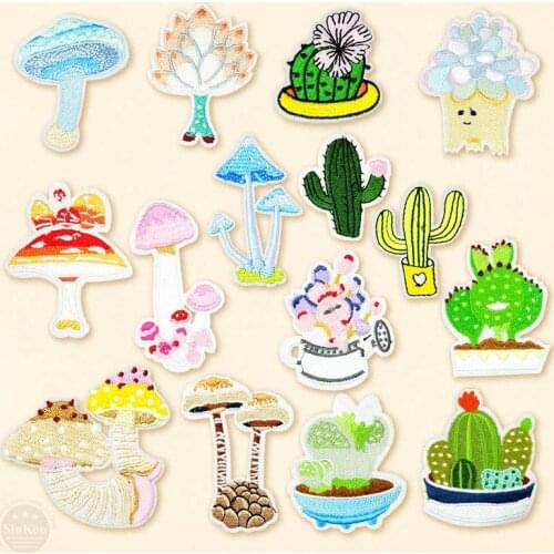 Cactus Mushroom Succulent Plant Embroidered Patch Applique Cute Patches Fabric Badge Garment DIY Apparel Accessories Badges