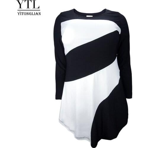 YTL Ladies Autumn Big Size T shirt New Women Casual Long Sleeve Colorblocked Patchwork T-Shirt Plus Size Tops M-8XL H090