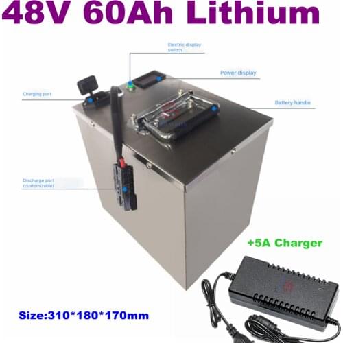 48V 60AH lithium battery 48v +5A Aluminum case Charger for 48V 4800W 2880W Solar street lamp AGV Moving tower Electric handling