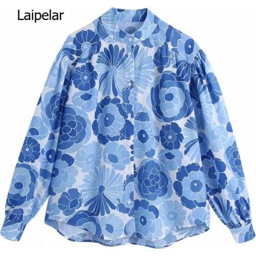 Autumn floral print long-sleeved casual top womens retro oversized shirt 2021