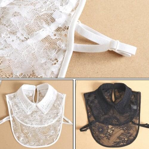 634C Women Sheer Floral Lace False Collar Dickey Jacquard Keyhole Pullover Half Shirt