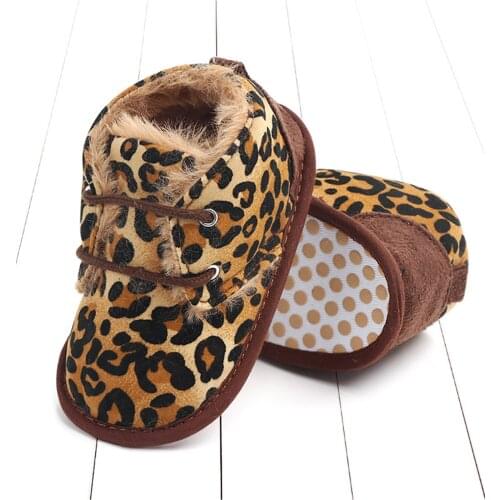 Winter Infants Shoes Plush Sneaker Walking Soft-Soled Non-Slip Leopard Zipper Birthday Gift Unisex Shoes