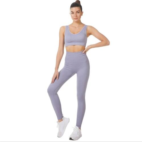 Winter Female Yoga Clothing Suit New Striped Seamless High Waist Stretch Bra Trousers Sports Fitness 2-Piece Suit