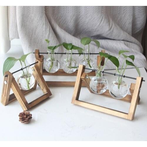 1Pc Creative Art Flowers Wooden Glass Vase Decoration Plant Holder Modern Nordic Styles Transparent Vase Home Garden Ornaments
