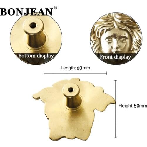 Bonjean 10pcs Brass Pure Copper Portrait Drawer Cabinet Pulls Cupboard Knobs Wardrobe Handle Locker Furniture Hardware