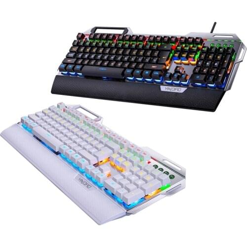 104Keys USB 7 Color RGB Aluminum Alloy Esports Gaming Keyboard with Mobile Phone Stand Volume Adjustment Knob