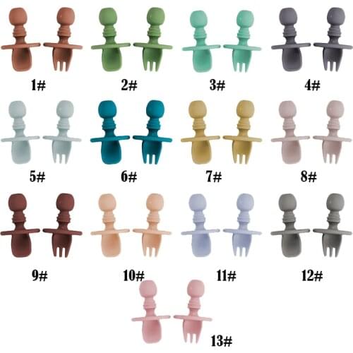 2Pc Baby Feeding Set Food Grade Food Supplement Tableware Teething Toys Cartoon Short Handle Teether Baby Spoon Fork