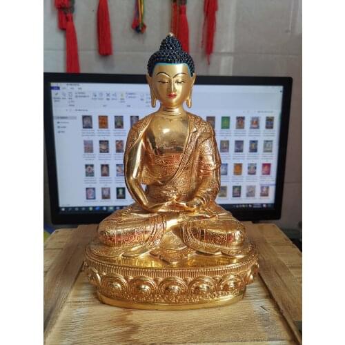 21CM Tibetan Buddhism GOOD gold gilding Amitabha Amitayus Buddha brass statue HOME family effective protection Sakyamuni Buddha