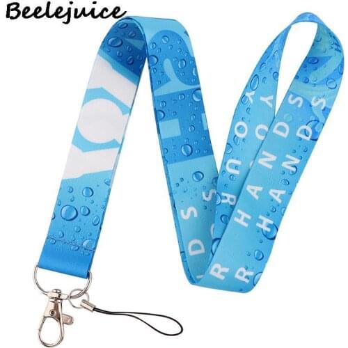 24pcs Please wash your hands Water drops Lanyard Badge ID Phone Rope Key Lanyard Neck Straps Accessories webbings ribbons Gifts