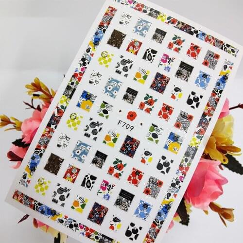 3D Nail Sticker Art Sliders Square Colorful Geometry Flowers Stickers for Nails Foil Design Manicure Sticker Accessories