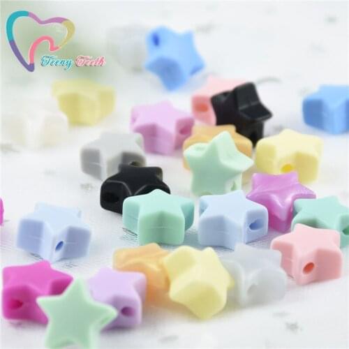 Teeny Teeth 50 PCS Silicone Teething Small Star Loose Beads,DIY Teething Necklace Colorful Little Star Shape Silicone DIY Beads