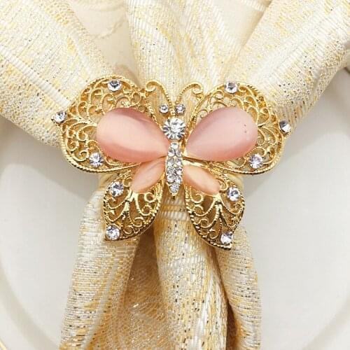 6pcs High-end Butterfly Napkin Ring Diamond Alloy Napkin Buckle Hotel Banquet Napkin Wedding Napkin Decoration