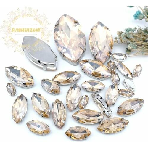 8 SIZES 30PCS Free shipping! Champagne Horse eye shape Glass Crystal sew on rhinestones with calw Diy wedding decoration