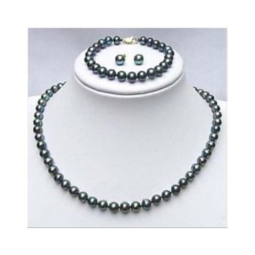 Real Black pearl Bracelet earrings Necklace set