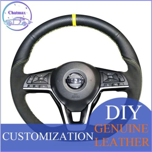 DIY For Nissan X-trail 2017-2019 Qashqai 2018 Altima 2019 Hand Stitch Car Steering Wheel Cover Black Suede Leather Holder