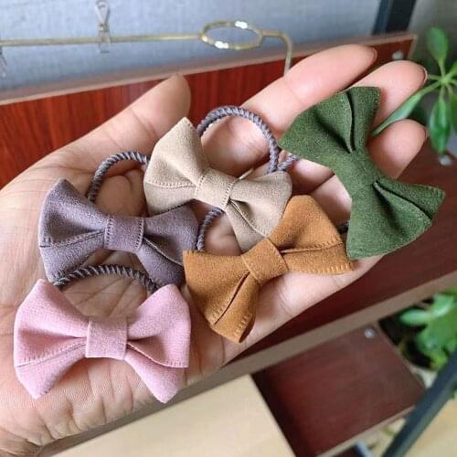 3pcs Kids Soft Leather Hair Bows Elastic Hair Ties Rubber Bands Hair Clips Girls Hair Accessories School Headwear