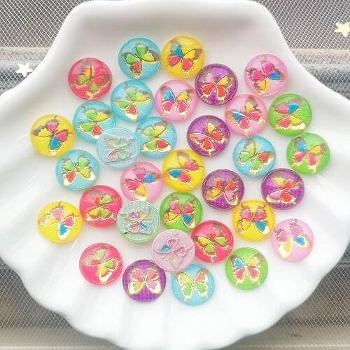 DIY 80pcs AB Resin 10mm Round Butterflies Gem Flatback Rhinestone Scrapbook Crafts Ornaments Accessories