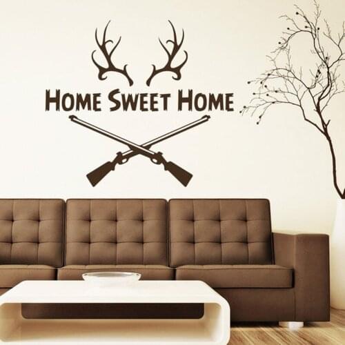 Home Sweet Home Quotes Deer Horn Hunter Gun Design vinyl wall decal home decor bedroom art mural removable wall stickers