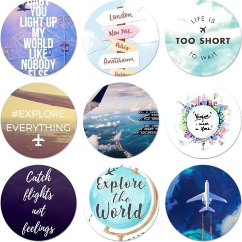 Airplane in world travel Badge Brooch Pin Accessories For Clothes Backpack Decoration gift 58mm