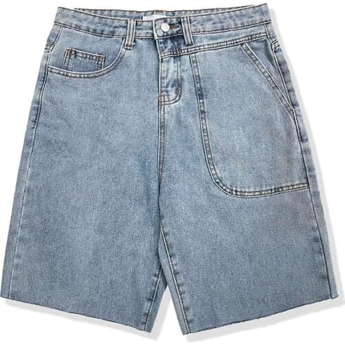 Summer Ins Street Short Knee Length Jeans Men Vintage Blue Black Denim Pants Casual All Match Straight Loose Trousers 2021