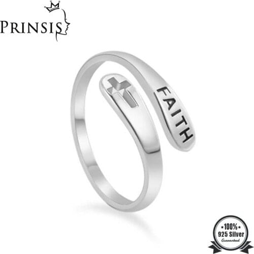 ElfoPlataSi Real 925 Sterling Silver Fashion Minimalist Cross Faith Opening Ring For Women Wedding Valentines Day Jewelry DD591