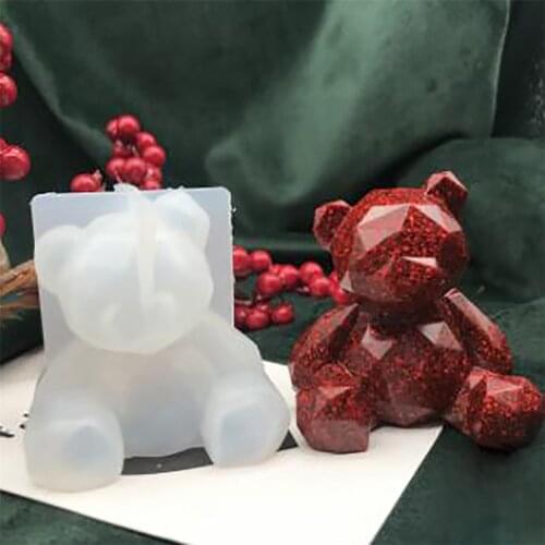 Ellenmar Geometric Bear Silicone Mold Cute Bear DIY Fondant Craft Mirror Mould DIY Craft Jewelry Pendant Epoxy Resin Tool Mold