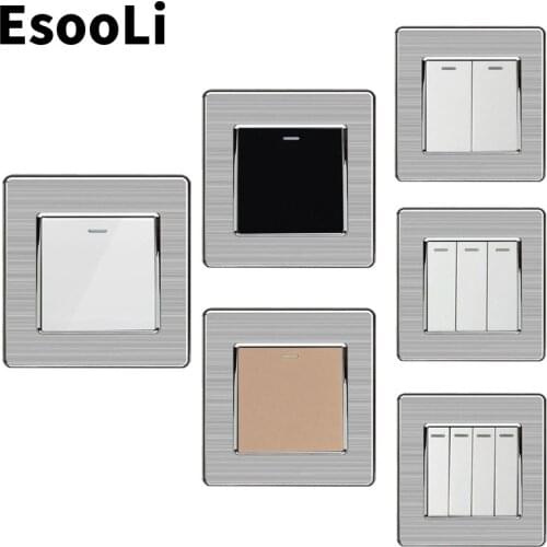 Esooli 1 Gang 1 Way Luxury Light Switch On/Off Wall Switch Stainless Steel Panel AC 110~250V Durable Push button switch