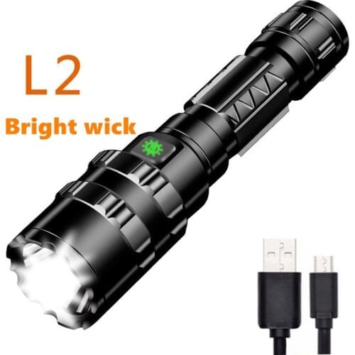 Portable Power Torch USB Rechargeable L2 Super Bright Outdoor Waterproof Aluminum Alloy Tactical LED Flashlight