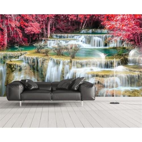 Beibehang Custom Photo Nature Landscape Fresh Maple leaves waterfall Background Wall wallpapers for living room 3d wallpaper