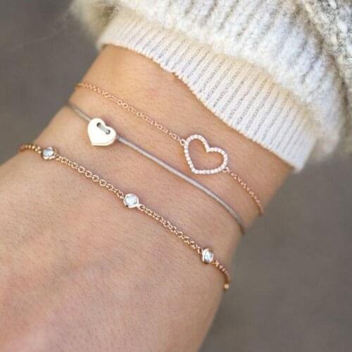 HebeDeer Bohemia Sweet Popular Kpop Fashion Love Peach Heart Zircon Multi-layer Women Bracelet Combination Beach Jewelry