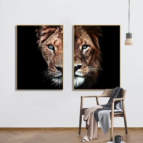 Canvas Paintings On The Wall Art Modern Male lion and lioness Decorative Posters And Prints Canvas Art Animal Pictures for Room