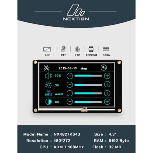 Nextion Enhanced NX4827K043 - 4.3'' HMI Intelligent Touch Display USART TFT LCD Module EEPROM Built-in Onboard RTC, GPIOs