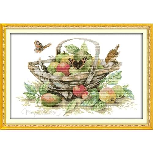Joy Sunday Fruit Basket (4) Chinese Cross Stitch Kits Ecological Cotton Stamped Printed 14 11CT DIY Wedding Decoration For Home