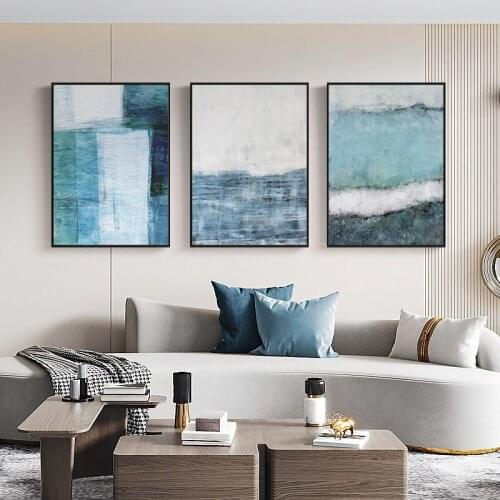 Modern Abstract Blue Canvas Painting Luxury Seascape Wall Art Pictures Nordic Poster for Living Room Bedroom Decor Fashion Print
